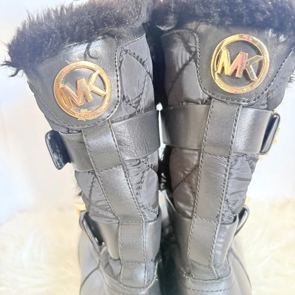 Michael Kors Black Quilted Faux Fur Trim Buckle‎ Boots AQ13G 7M